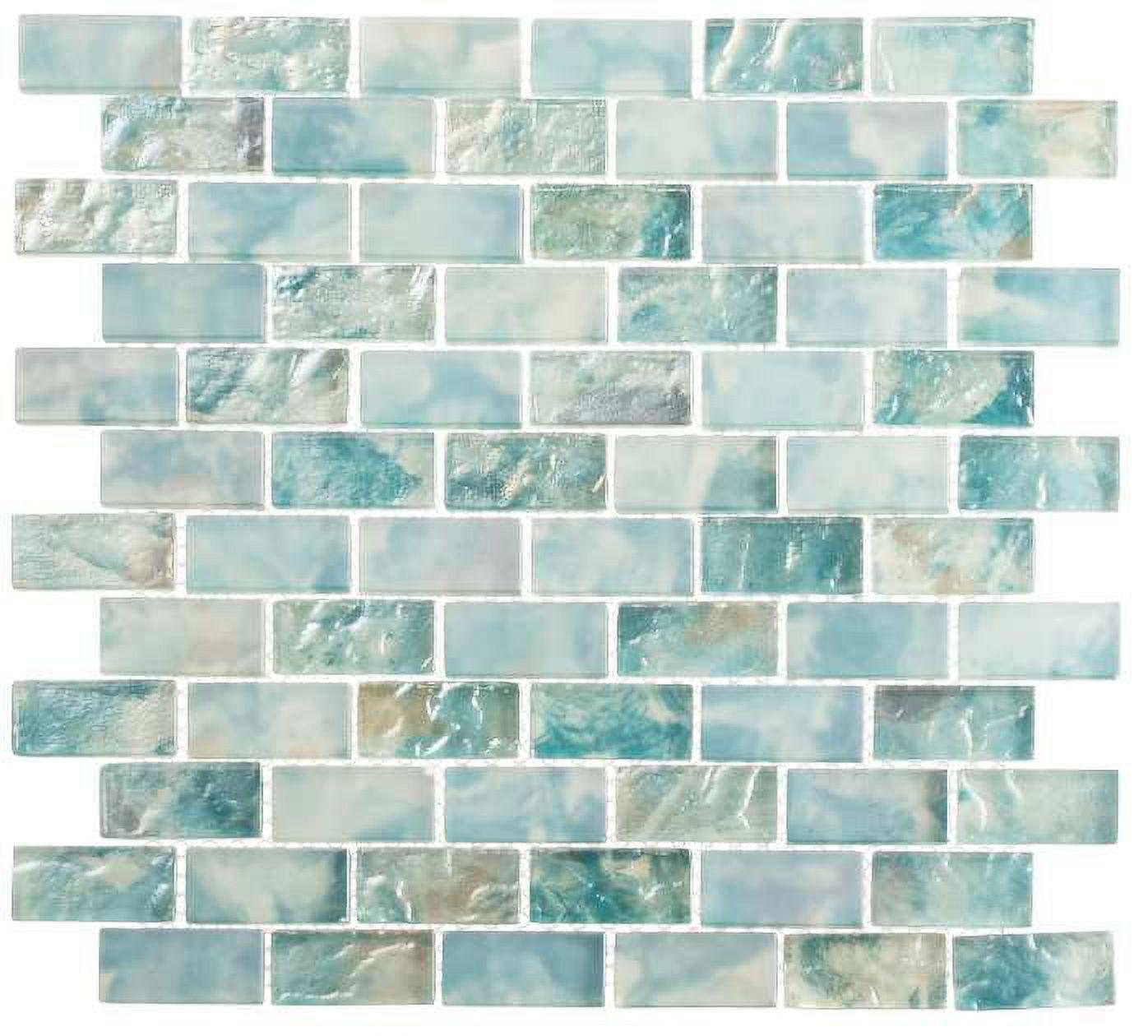 Celest Light Blue Glass Brick Joint Mosaic Tile Sample