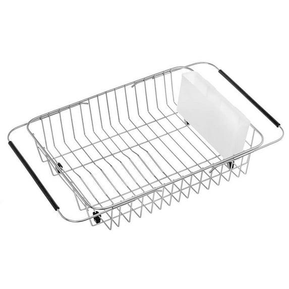 SANNO Expandable Dish Drying Rack, Dish Drainer Over Sink On Counter with Utensil Silverware Storage Holder, Rustproof Stainless Steel
