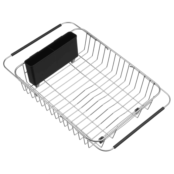 SANNO Expandable Dish Drying Rack, Dish Drainer Over Sink On Counter with Utensil Silverware Storage Holder, Rustproof Stainless Steel