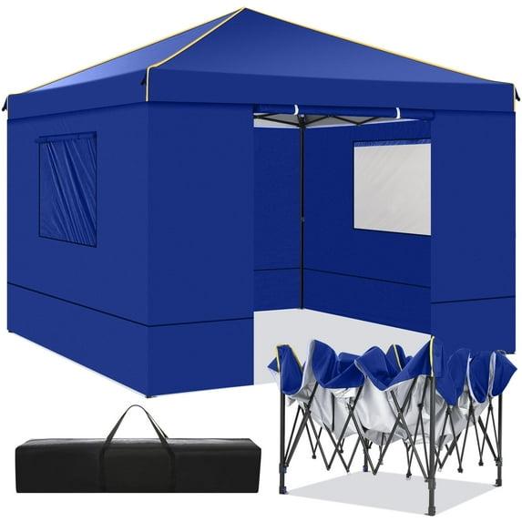 COBIZI 10x10 Pop-up Canopy Tent with 4 Sidewalls and Mesh Windows 2.0, Waterproof Commercial Instant Outdoor Canopy Tents for Party/Exhibition/Picnic with Carry Bag,4 Stakes & Ropes,Blue