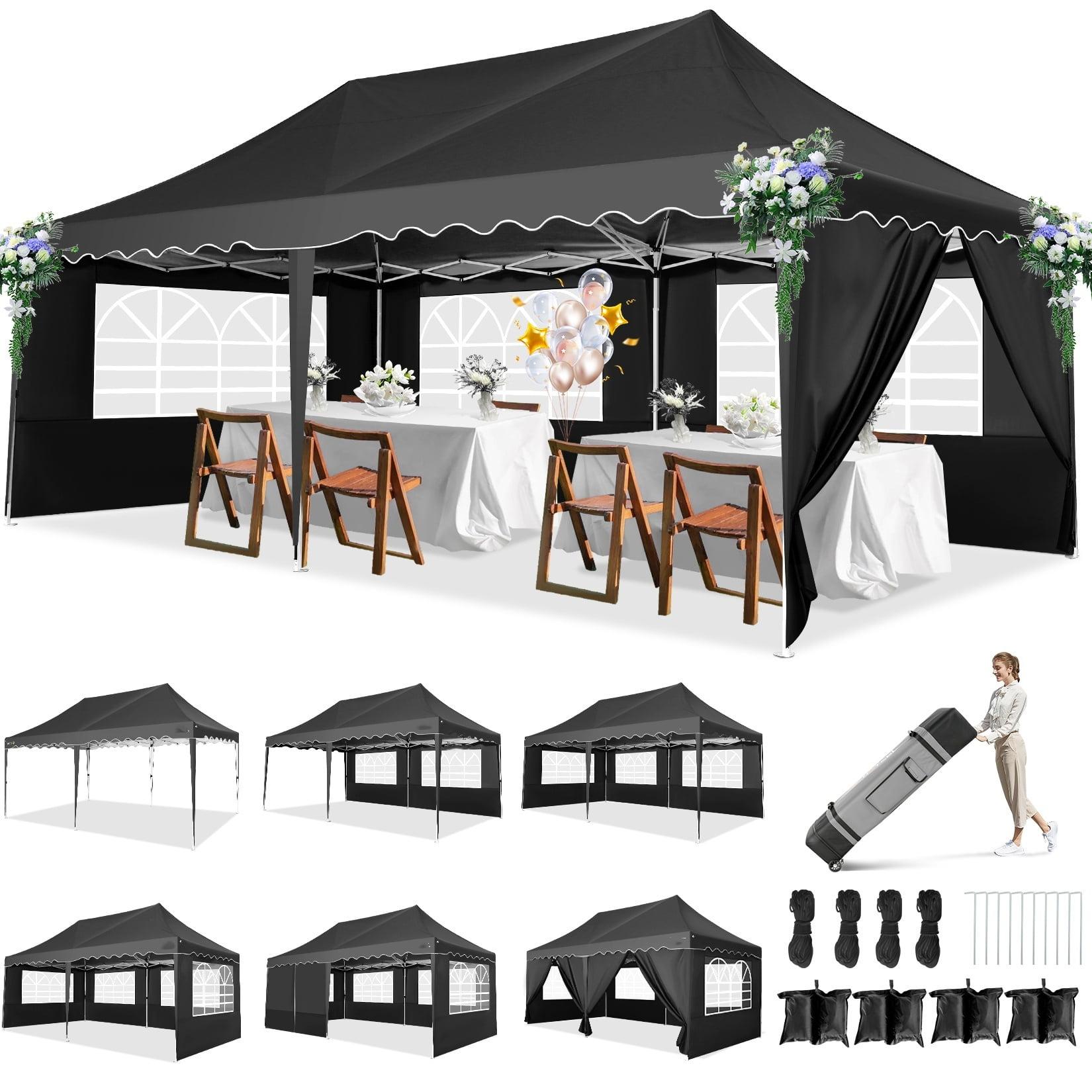 Black 10' x 20' Alloy Steel Outdoor Canopy Tent with Side Walls