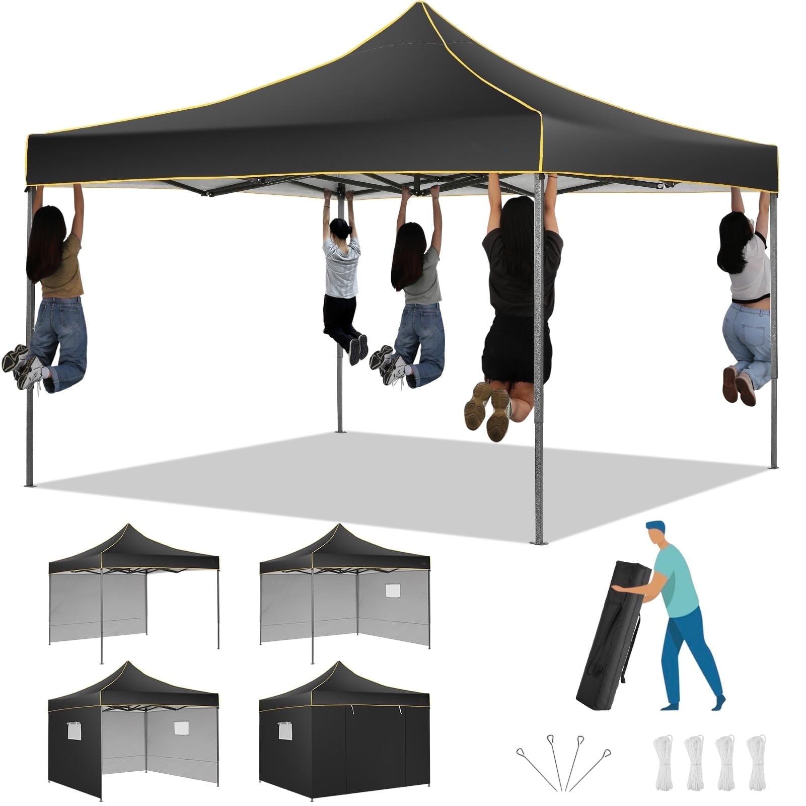 COBIZI 10x10 Heavy Duty Pop Up Canopy Tent with 4 Sidewalls, Commercial Instant Waterproof Shelter, UV 50+ with Silver Coated, Upgraded Thickened Hexagonal Legs,Black