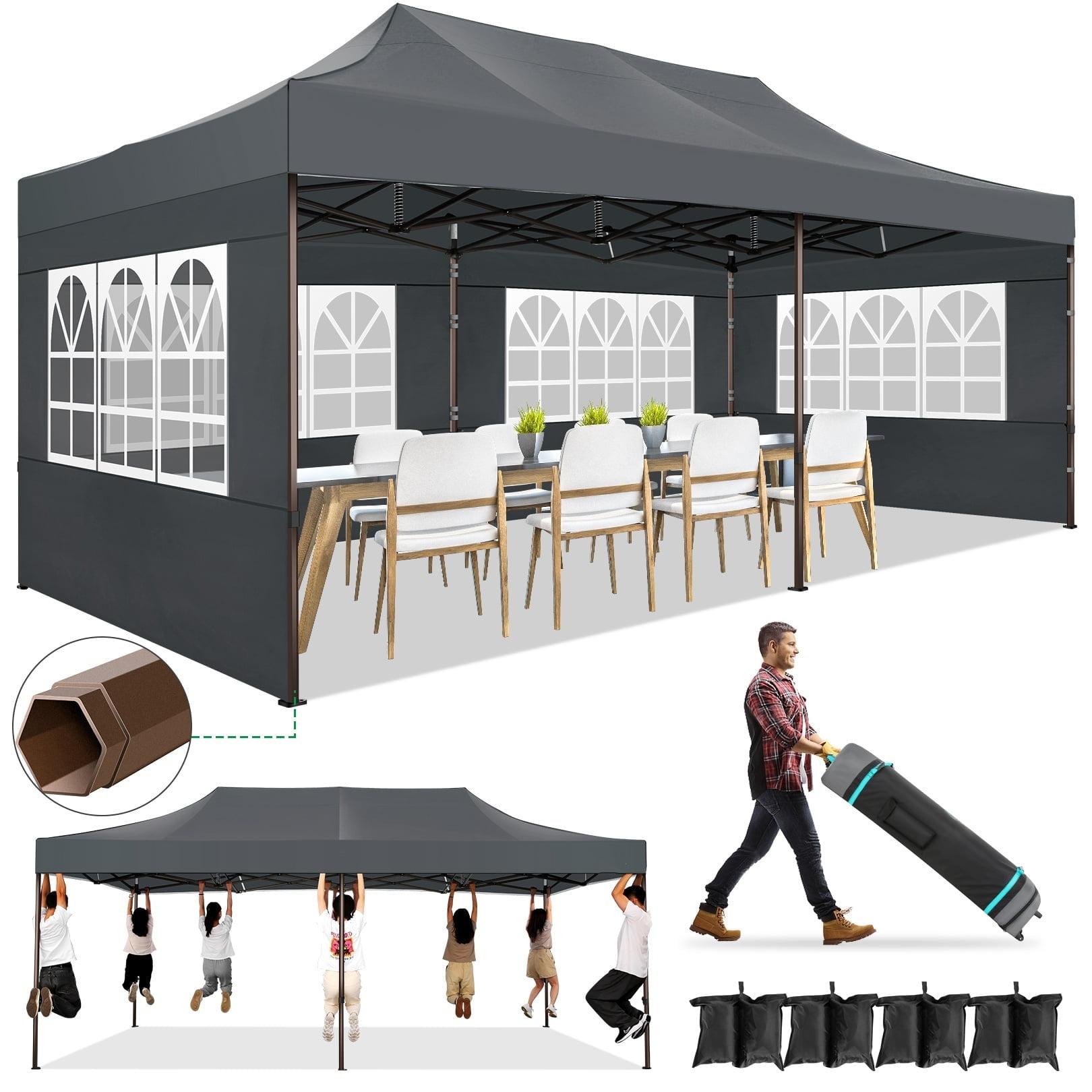 SANOPY 10' x 20' Pop up Canopy Party Tent with Wave Eave, Outdoor Waterproof Patio Gazebo Tent with Carry Bag, Backyards Camping Picnics, Gray