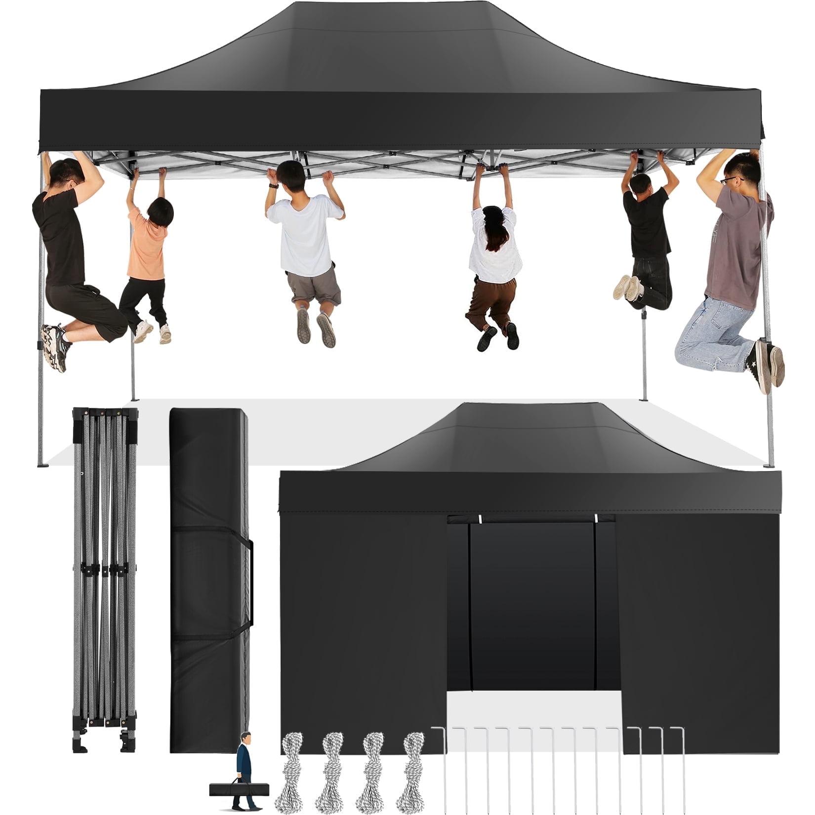 SANOPY 10' x 15' Pop up Canopy with 4 Removable Sidewalls, Heavy Duty Canopy with Upgraded Hexagonal Bracket, Instant Commercial Tent for Party, Portable Gazebo with Sangbags, Roller Bag, Black