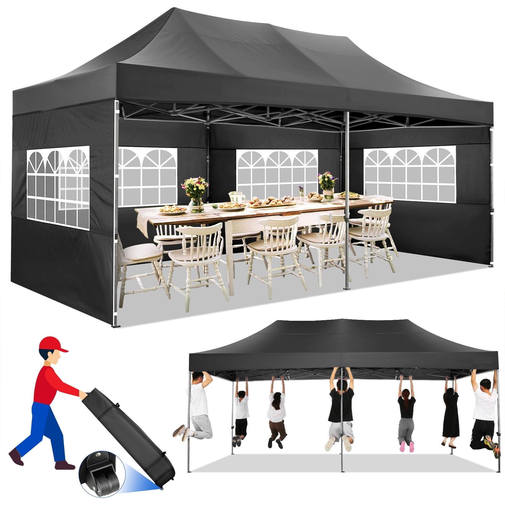 COBIZI Canopy Tent 10X20 Pop up Hollow Tent with 6 Removable Side Walls,Outdoor Event Party Canopy,Instant Portable,Suitable for Parties,Weddings,Camping and Beaches,with Wheeled Bag,Black