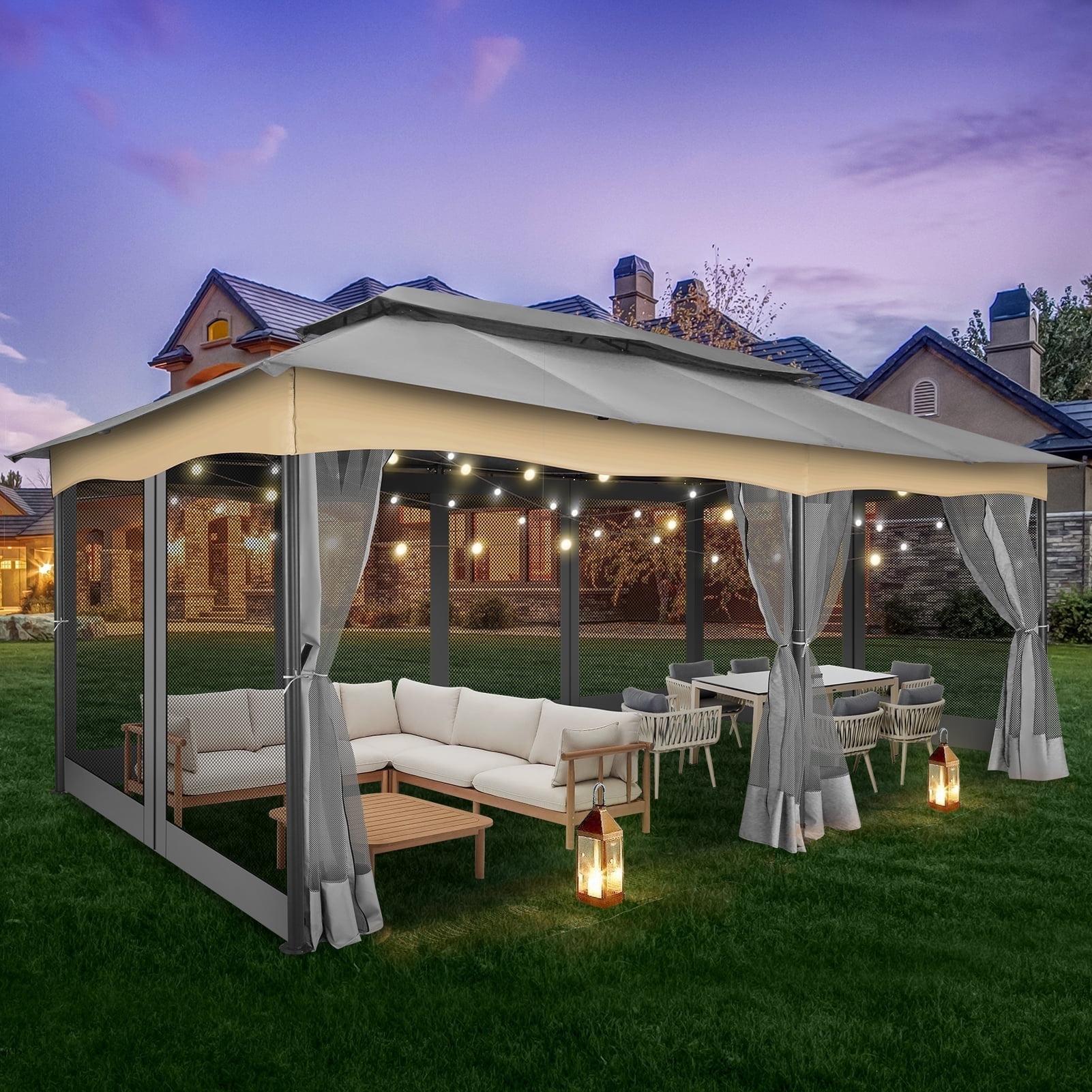 COBIZI 12X20 Heavy Duty Gazebo Outdoor Gazebo with Mosquito Netting and Curtains, Canopy Tent Deck Gazebo with Double-Arc Roof Ventiation and Metal Steel Frame Suitable for Lawn, Backyard, Patio,Gray