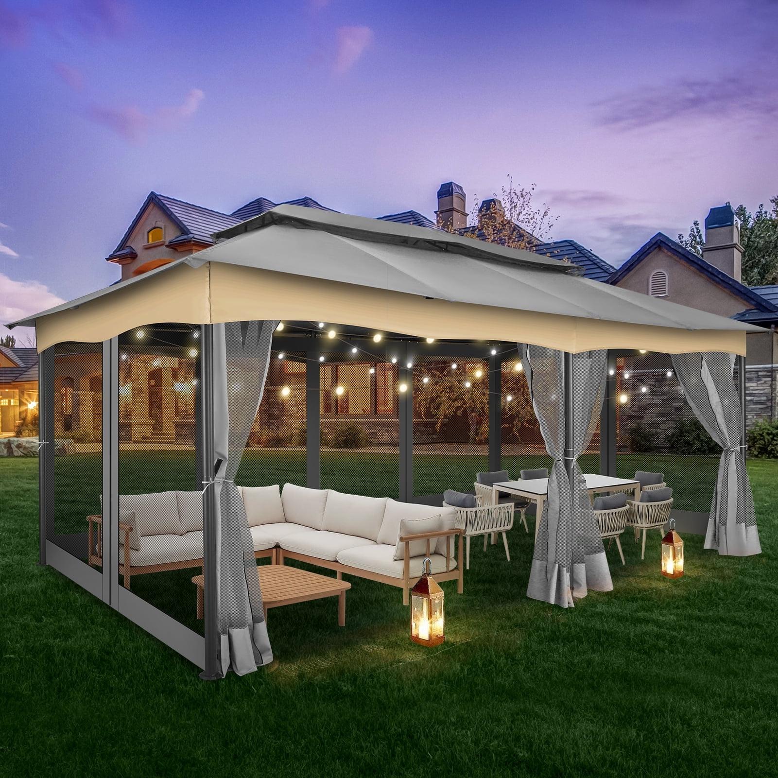 COBIZI 12X20 Heavy Duty Gazebo Outdoor Gazebo with Mosquito Netting and Curtains, Canopy Tent Deck Gazebo with Double-Arc Roof Ventiation and Metal Steel Frame Suitable for Lawn, Backyard, Patio,Gray