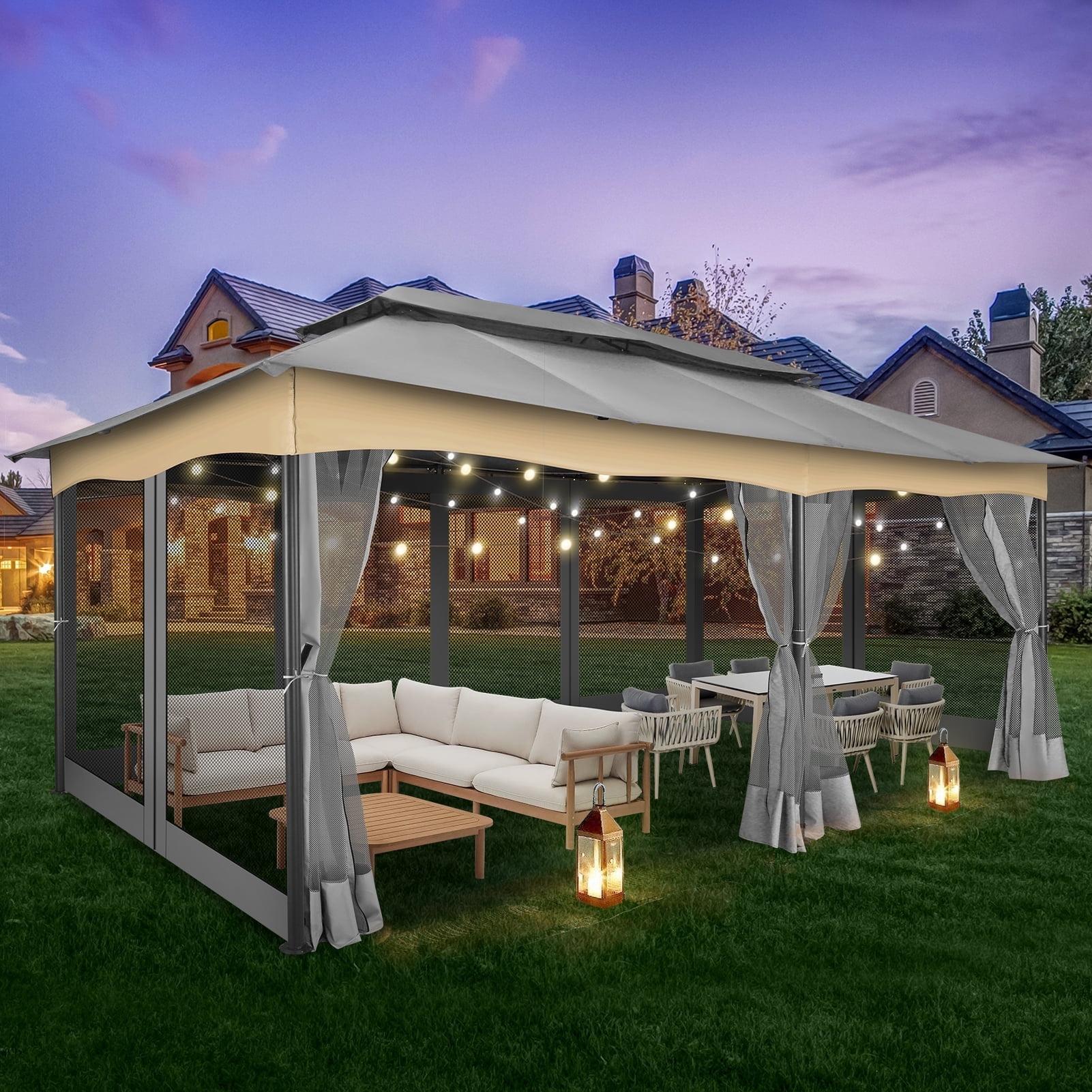 COBIZI 12X20 Heavy Duty Gazebo Outdoor Gazebo with Mosquito Netting and Curtains, Canopy Tent Deck Gazebo with Double-Arc Roof Ventiation and Metal Steel Frame Suitable for Lawn, Backyard, Patio,Gray