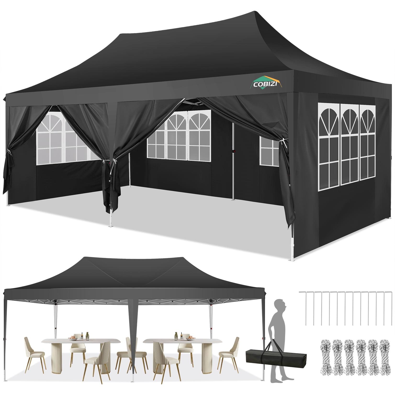 COBIZI Canopy Tent 10X20 Pop up Hollow Tent with 6 Removable Side Walls,Outdoor Event Party Canopy,Instant Portable,Suitable for Parties,Weddings,Camping and Beaches,with Wheeled Bag,Black