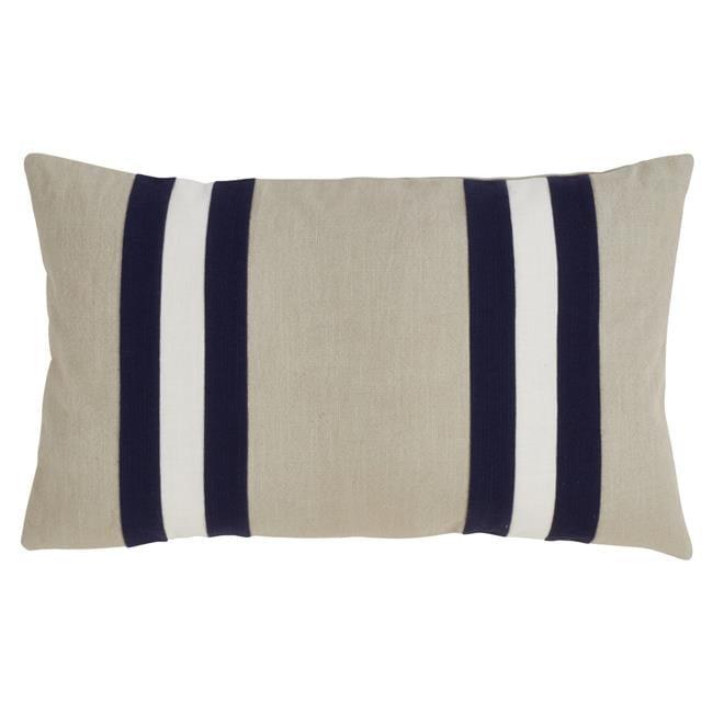 12"x20" Oversize Down Filled Dual Band Lumbar Throw Pillow Natural/Navy - Saro Lifestyle