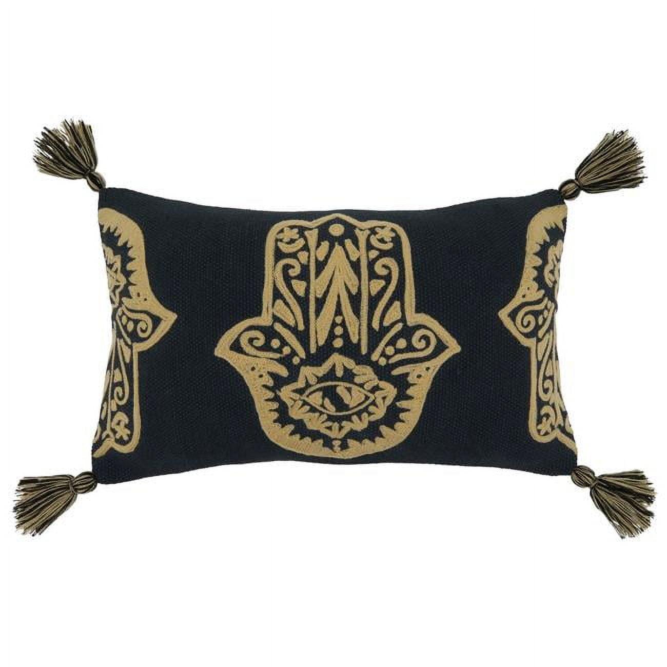 Saro Lifestyle Hamsa Hand Embroidered Pillow - Poly Filled, 12"x20" Oblong, Black