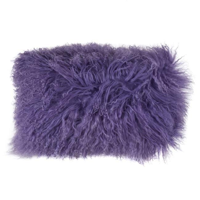 SARO  12 x 20 in. Wool Mongolian Lamb Fur Throw Pillow - Violet