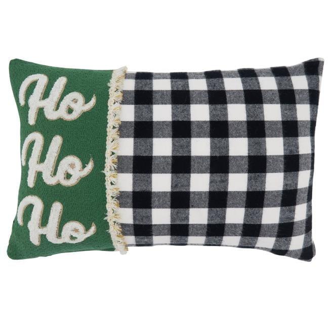 Ho Ho Ho Buffalo Plaid Poly Filled Throw Pillow - Saro Lifestyle: Cotton-Acrylic, Indoor Decor, Zippered