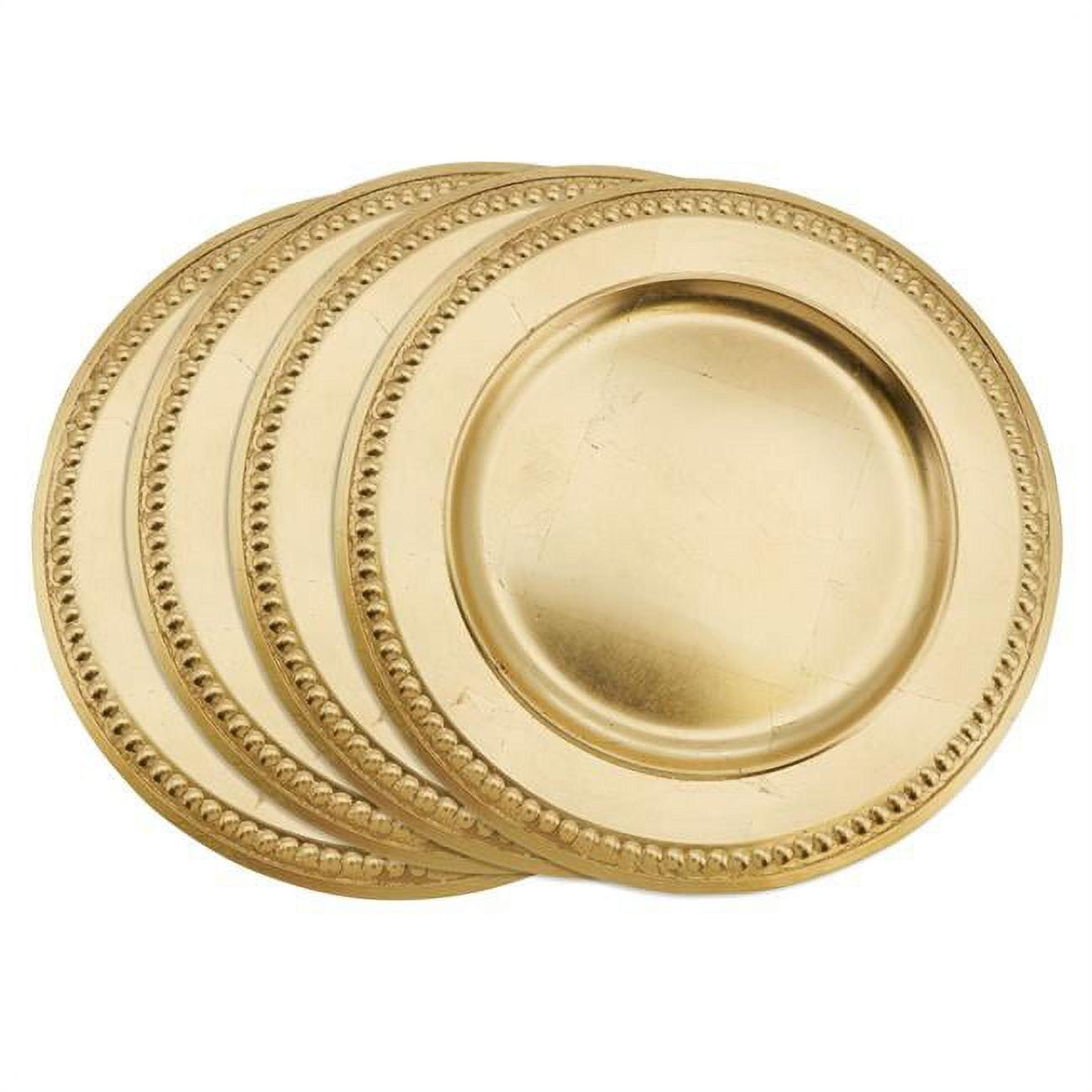 Gold Bead Dot Design 14" Decorative Charger Plates, Set of 4