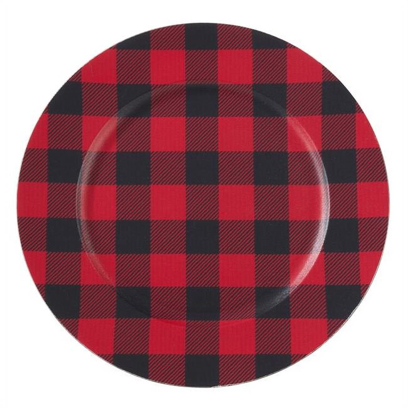 Set of 4 Red and Black Buffalo Plaid Plastic Table Chargers