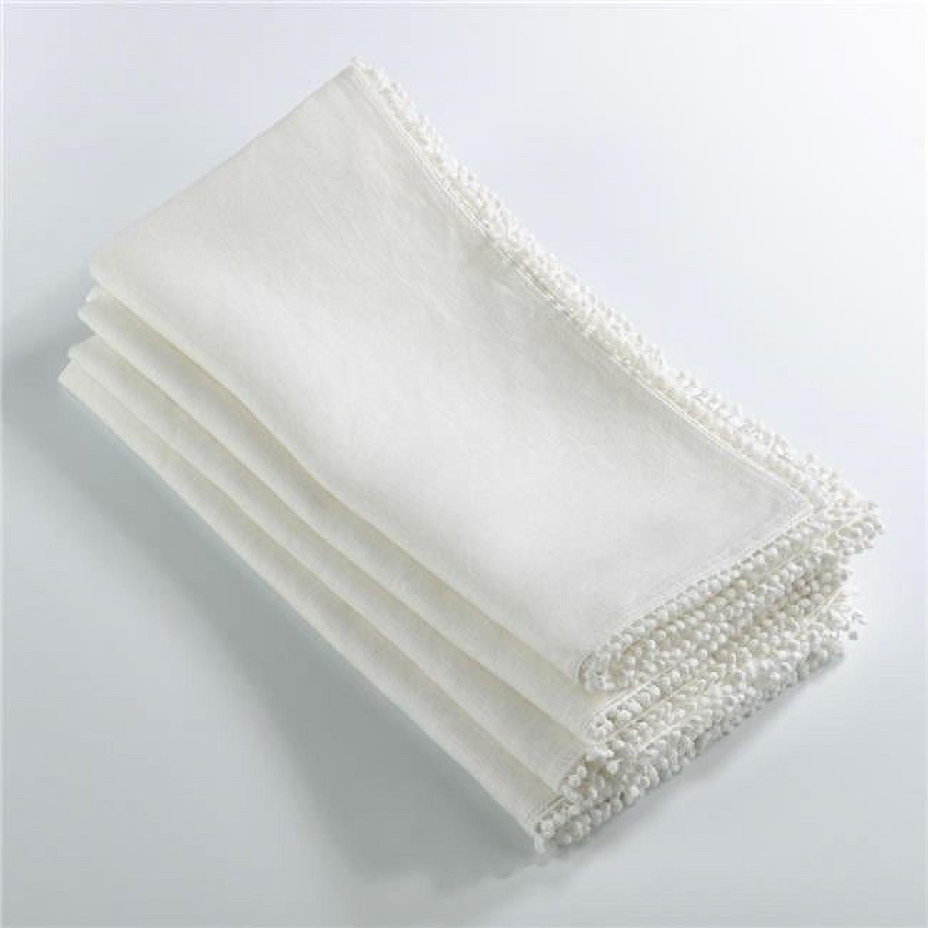 Ivory Linen Pompom Design Table Runner, 16 x 72 Inches