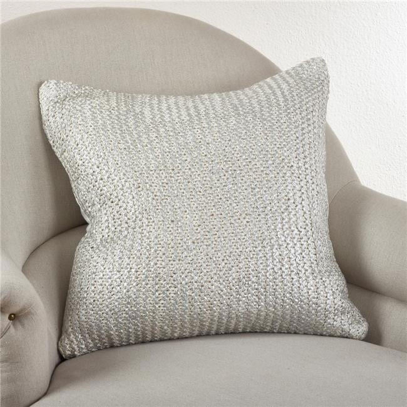 Ivory Knitted Cotton Throw Pillow with Metallic Foil 27"