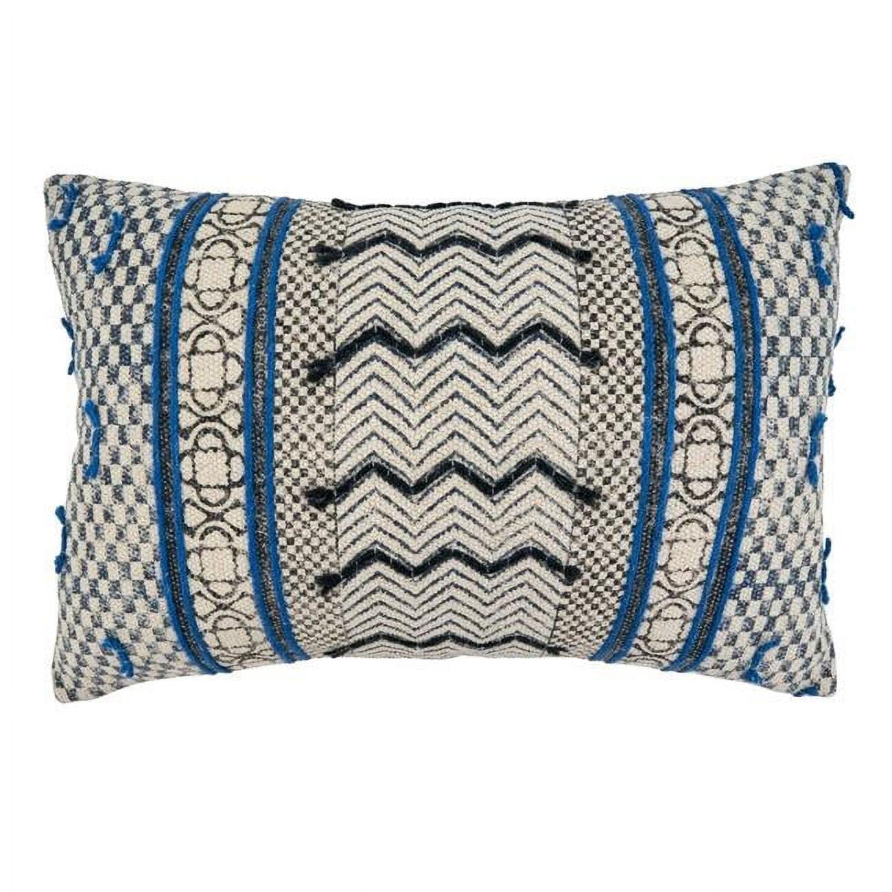 16"x24" Oversized Boho Rug Style Cotton Lumbar Throw Pillow Cover Blue - Saro Lifestyle: Geometric Design, Zippered, Decorative Rectangle