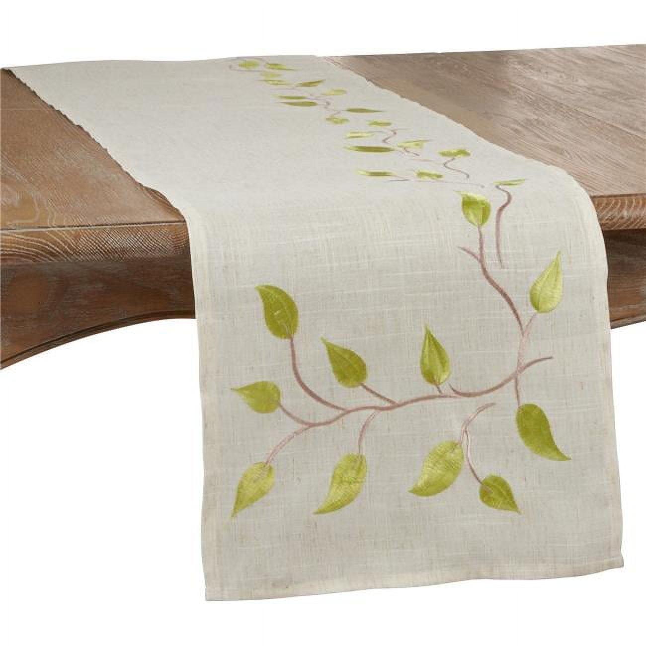 Saro Lifestyle Embroidered Vine Runner, Natural, 16" x 72"