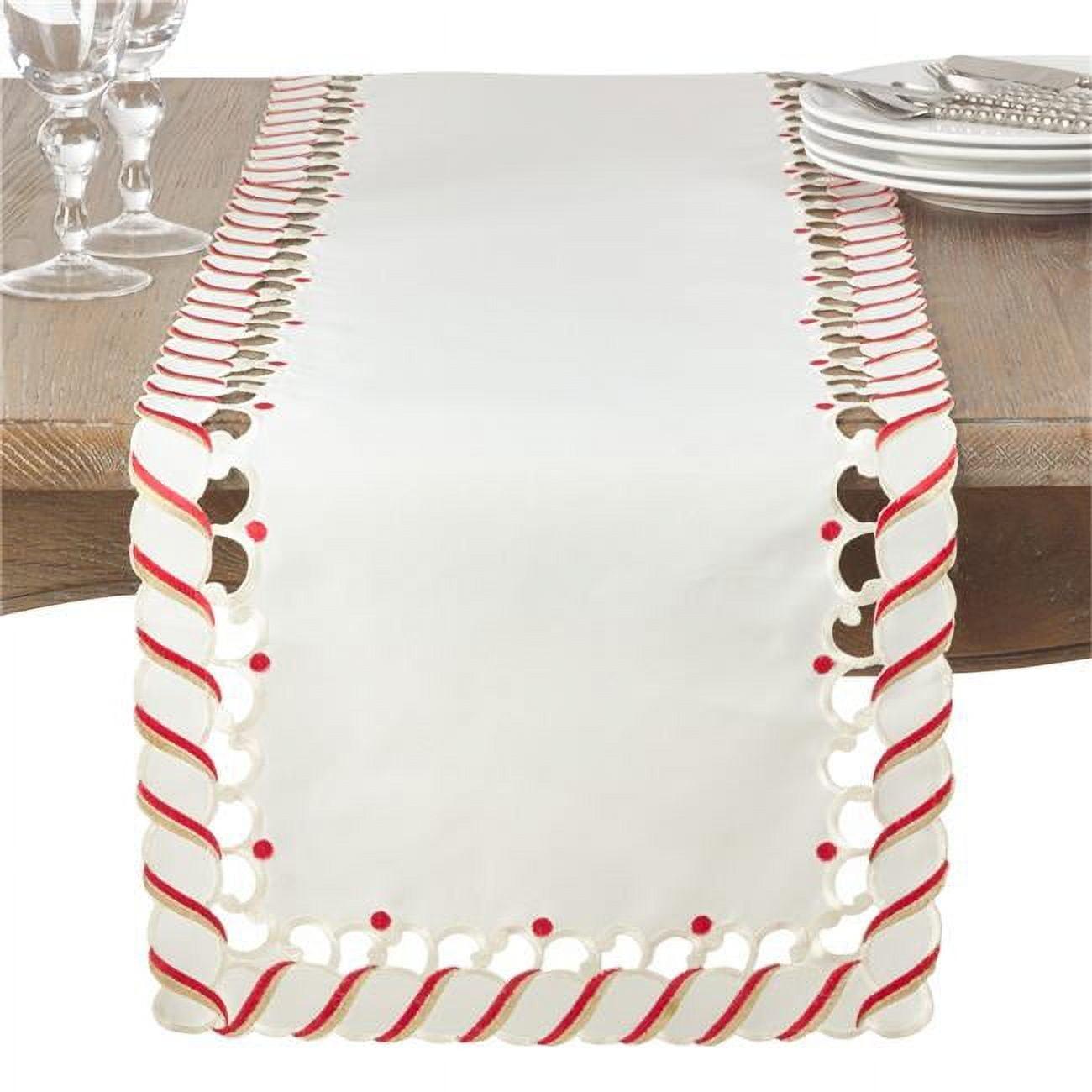 Saro Lifestyle Candy Cane Stripe Border Christmas Holiday Table Runner