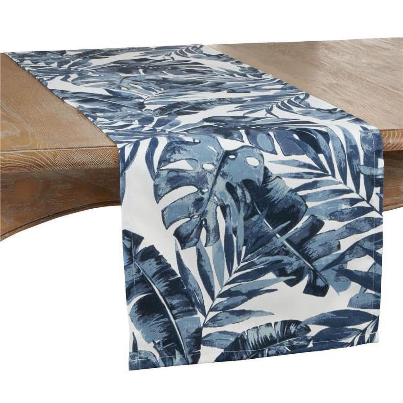 Blue Tropical Polyester Table Runner with Bohemian Design