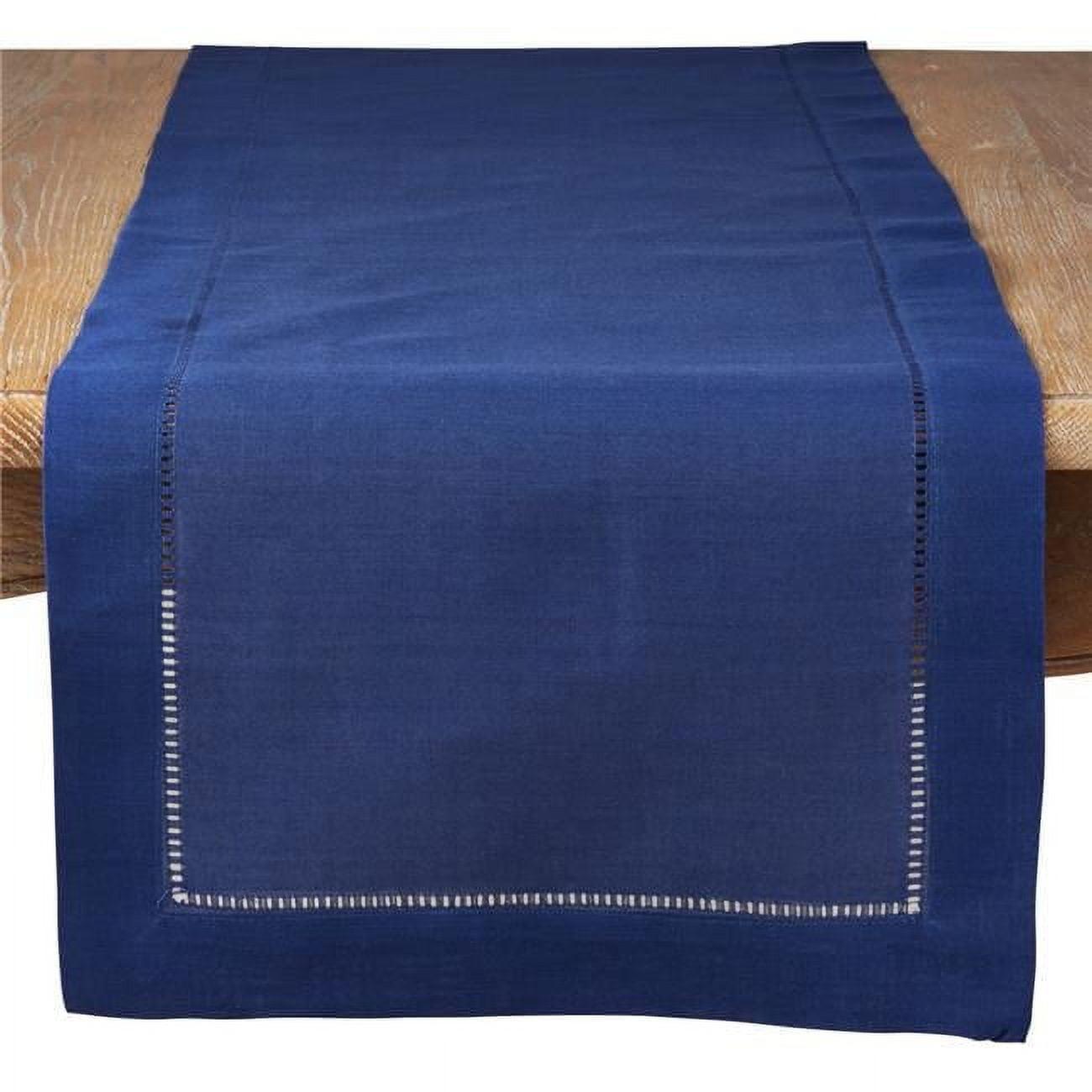 Saro Lifestyle Classic Hemstitch Border Table Runner, Navy Blue, 16" x 90"