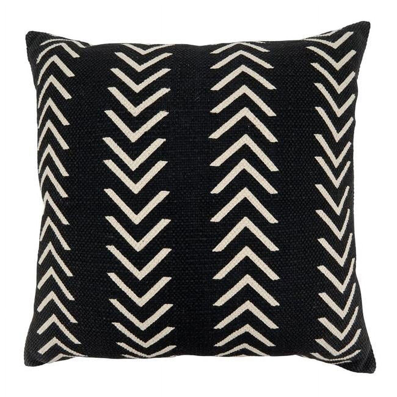 Chic Rustic Chevron Cotton 22" Throw Pillow Cover in Black
