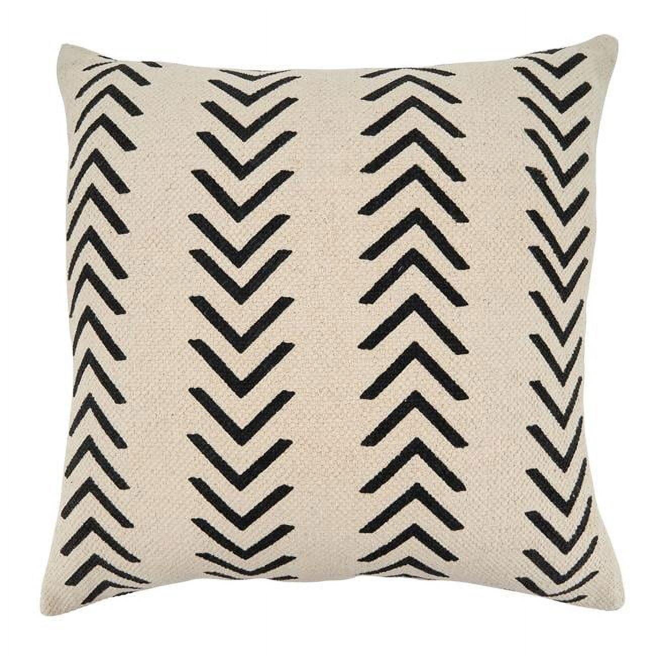 SARO 1603.N22SP 22 in. Square Poly Filled Throw Pillow with Natural Chevron Design