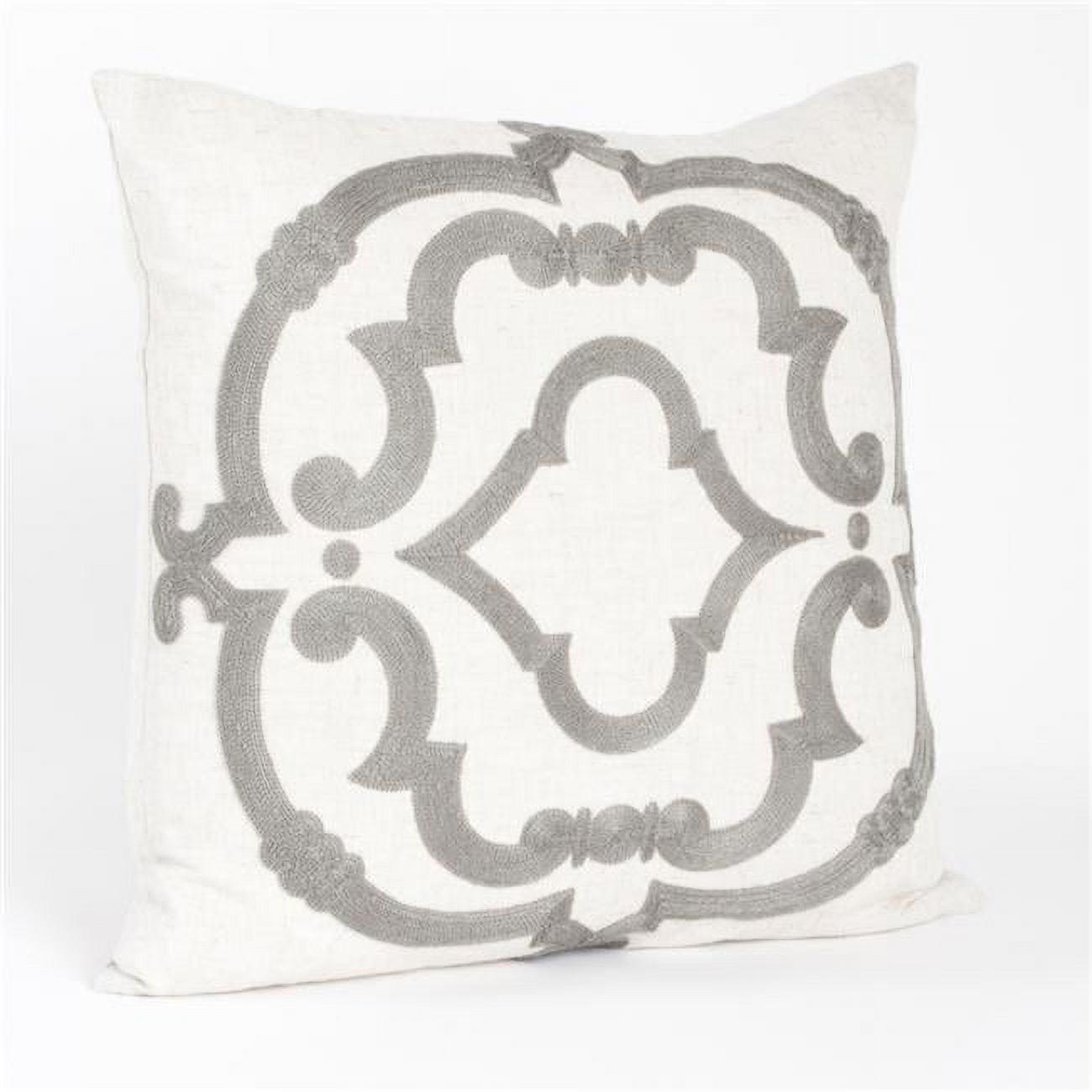 17" Gray Embroidered Cotton Square Throw Pillow