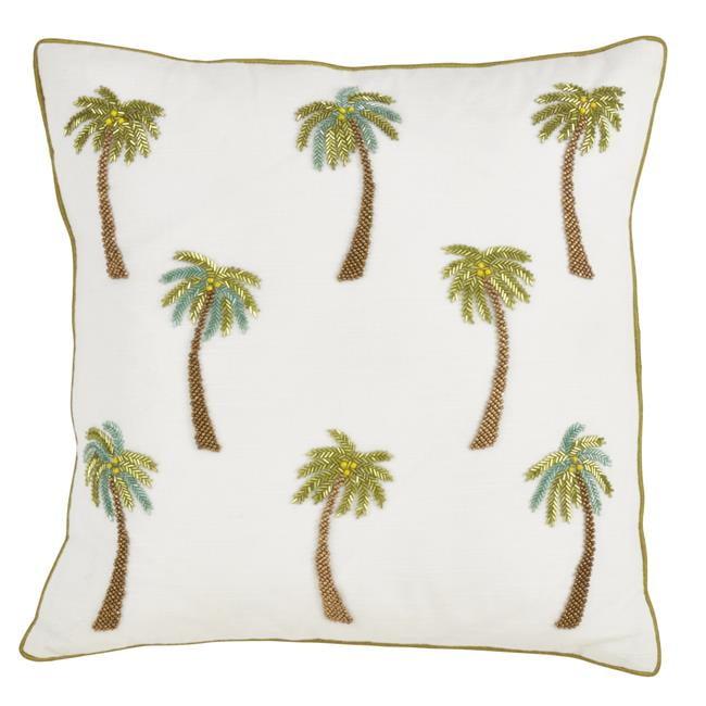 Saro Palms Collection Appliqued Cotton Reversible Throw Pillow