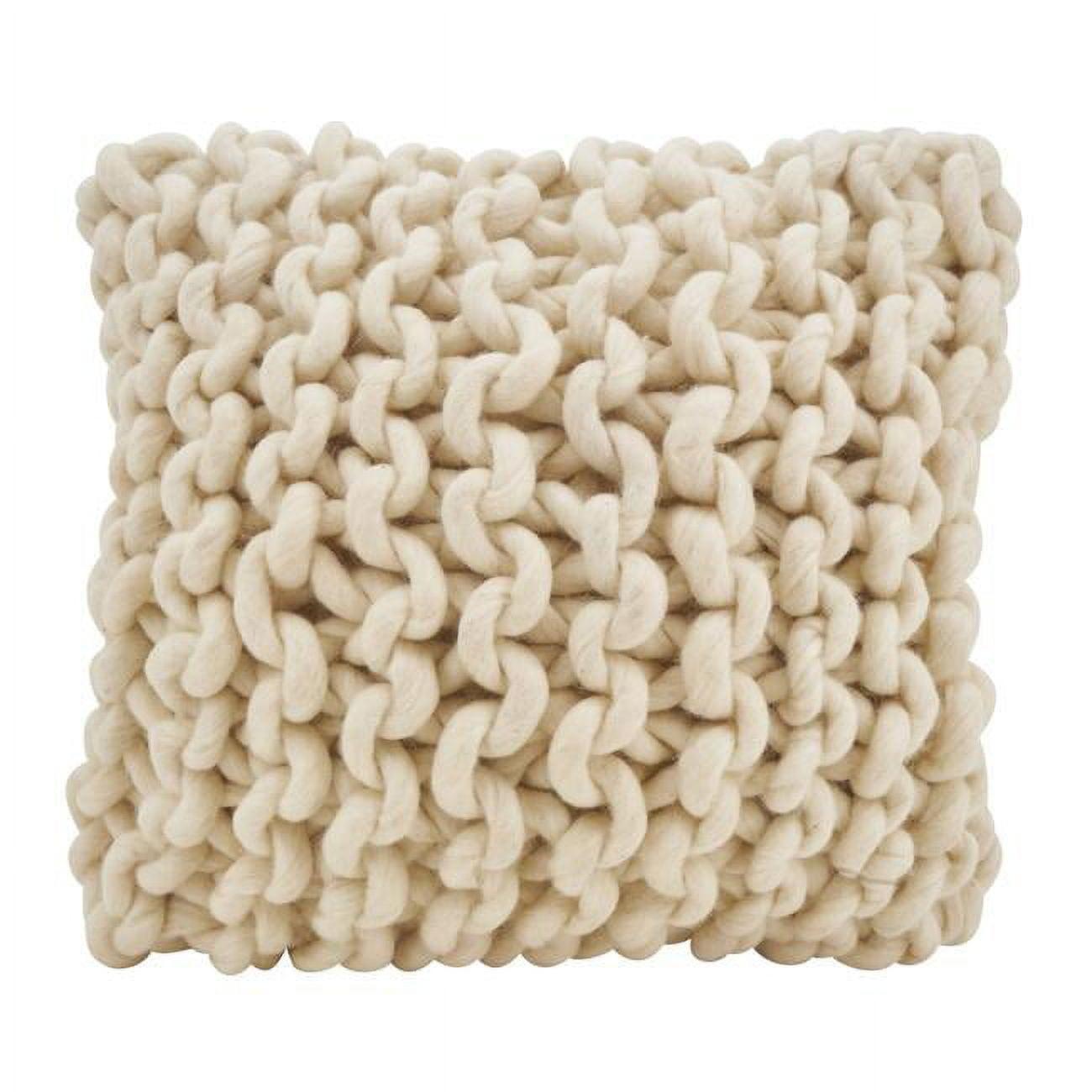 Ivory Chunky Knit Wool Square Accent Pillow, 18"