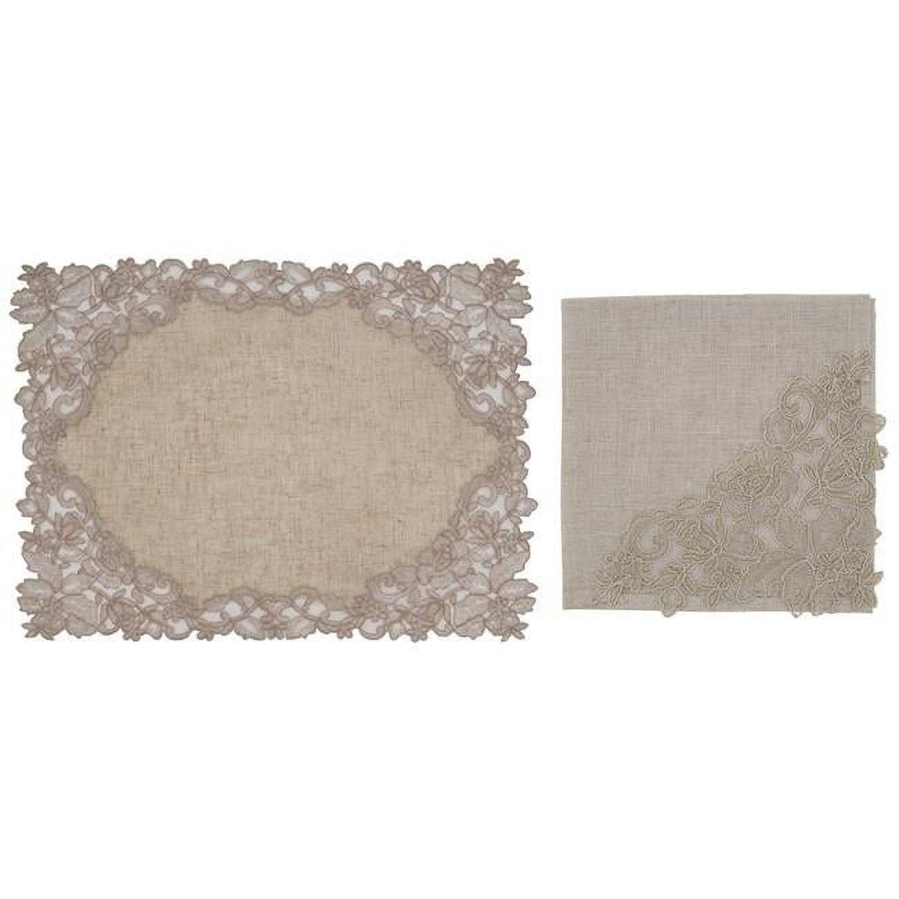 Saro Lifestyle Embroidered Design Lace Napkin and Placemat Set -  ( 1 placemat and 1 napkin)
