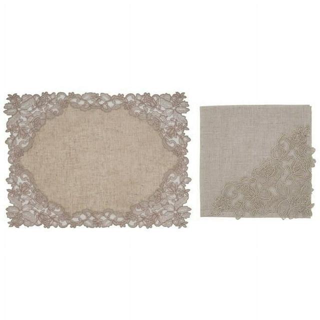 Saro Lifestyle Embroidered Design Lace Napkin and Placemat Set -  ( 1 placemat and 1 napkin)