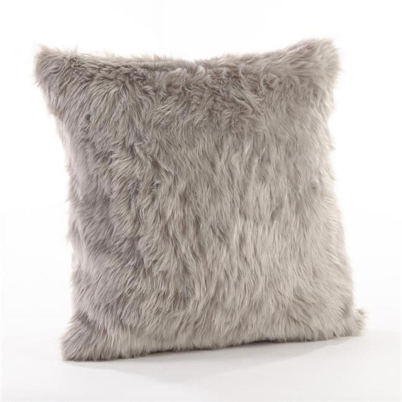 Gray Faux Fur Down Filled Square Throw Pillow