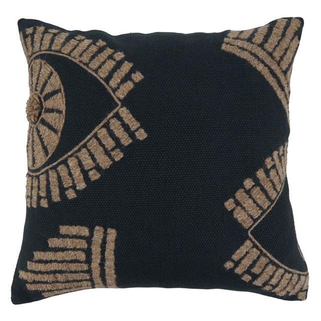 Medium Black Cotton Geometric Embroidered Throw Pillow