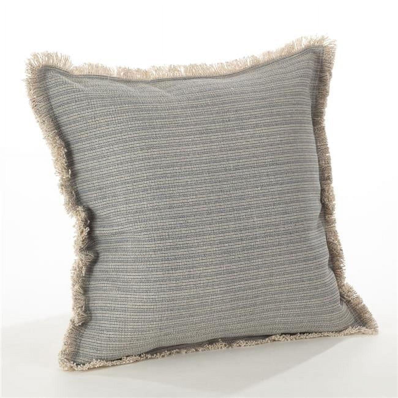 Canberra 20" Blue Grey Fringed Pinstriped Cotton Throw Pillow