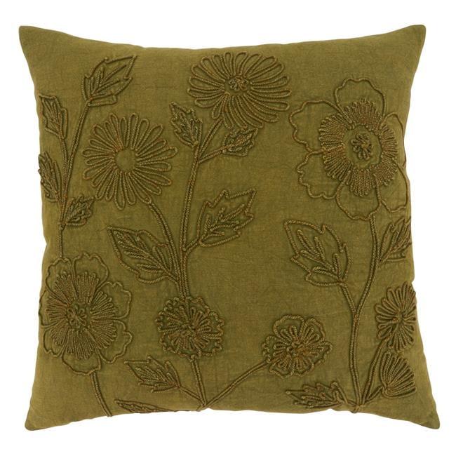 Saro Genevieve Collection Appliqued Cotton Throw Pillow