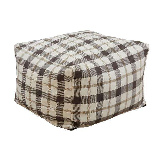 Large Gray Plaid Cotton Floor Pouf