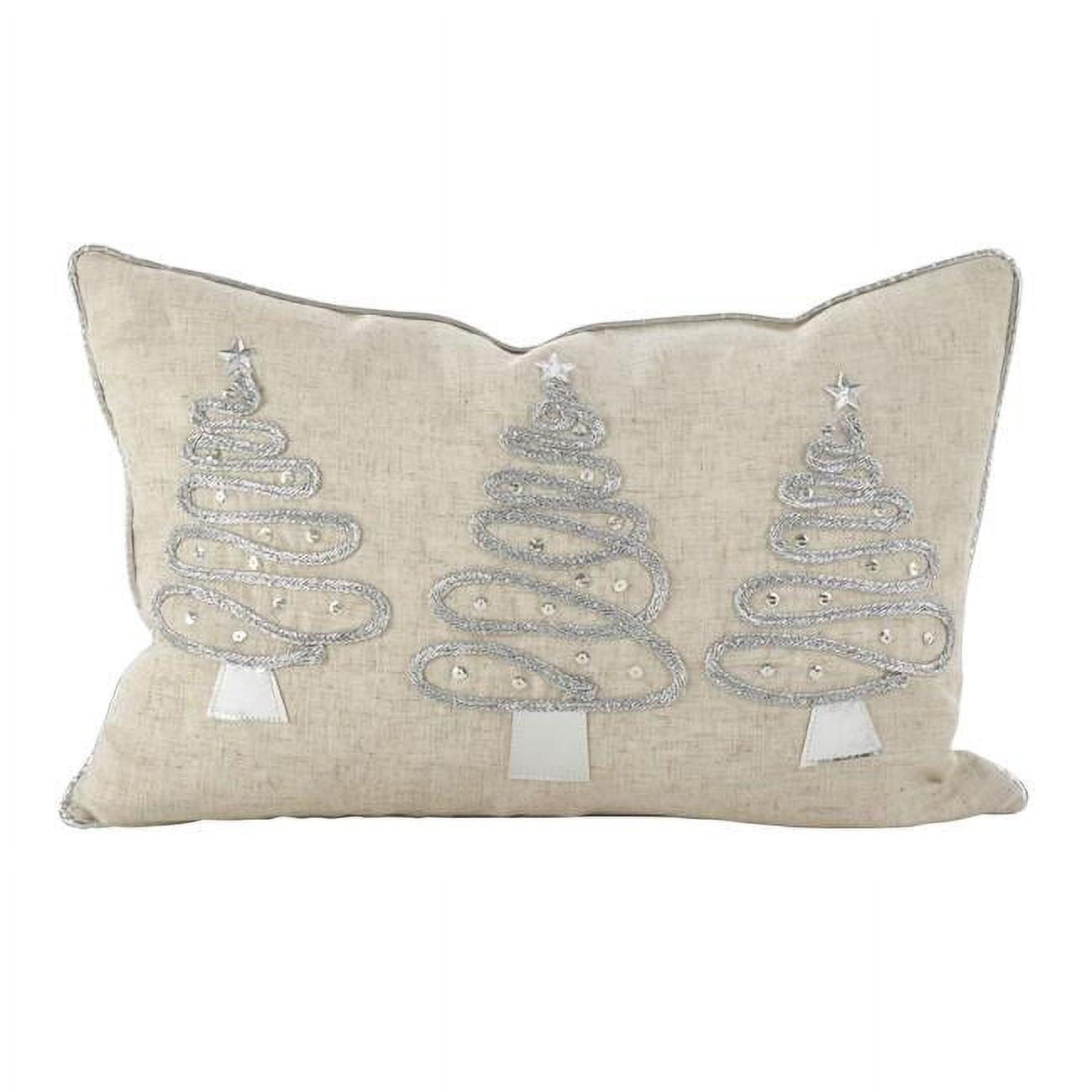 Beige and Silver Christmas Tree Lumbar Throw Pillow