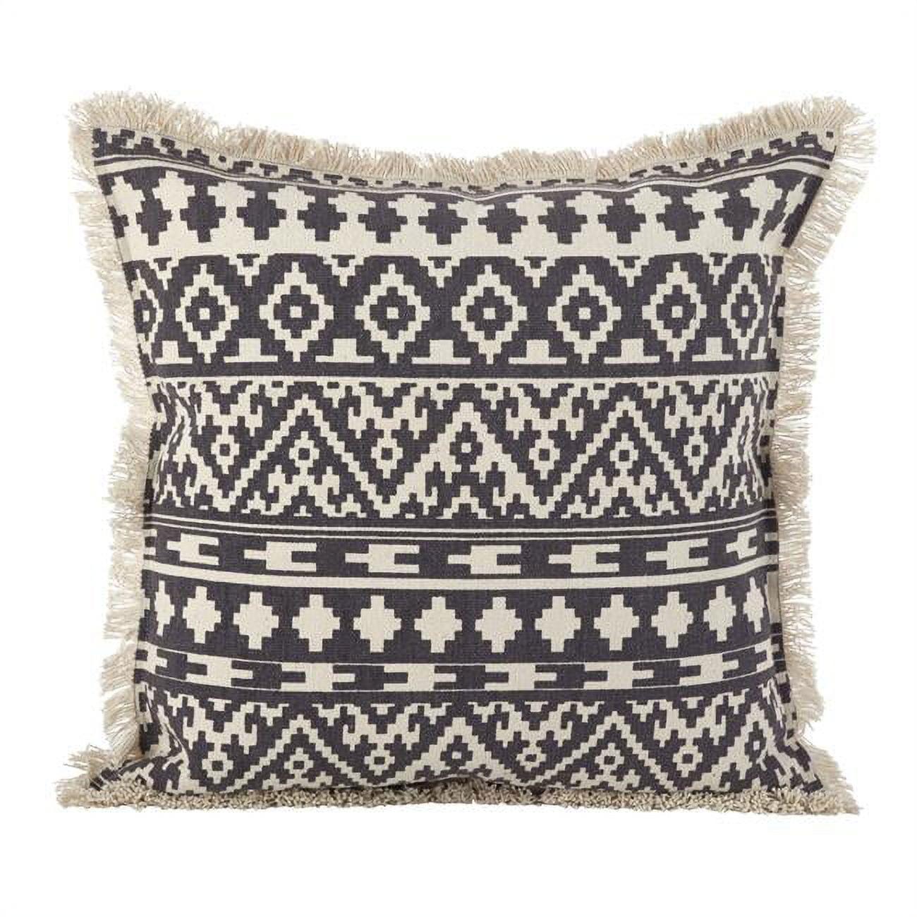 Aztec Tribal Fringe Trim Cotton Throw Pillow