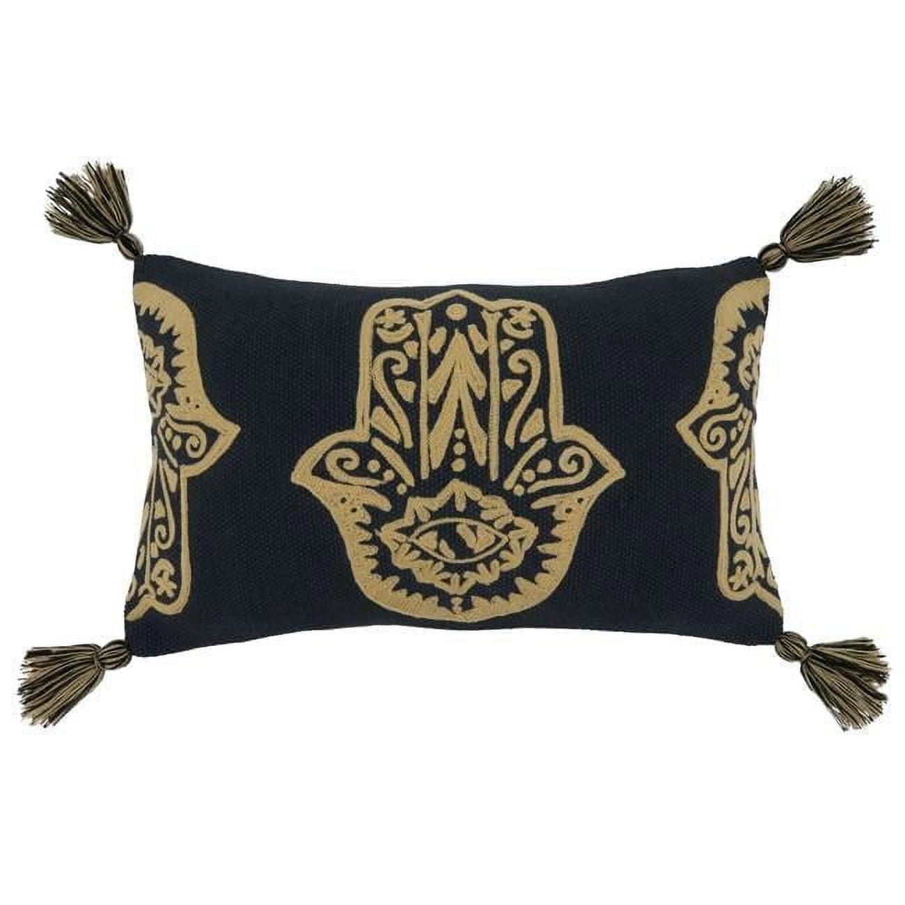 Saro Lifestyle Hamsa Hand Embroidered  Decorative Pillow Cover, Black, 12"x20"