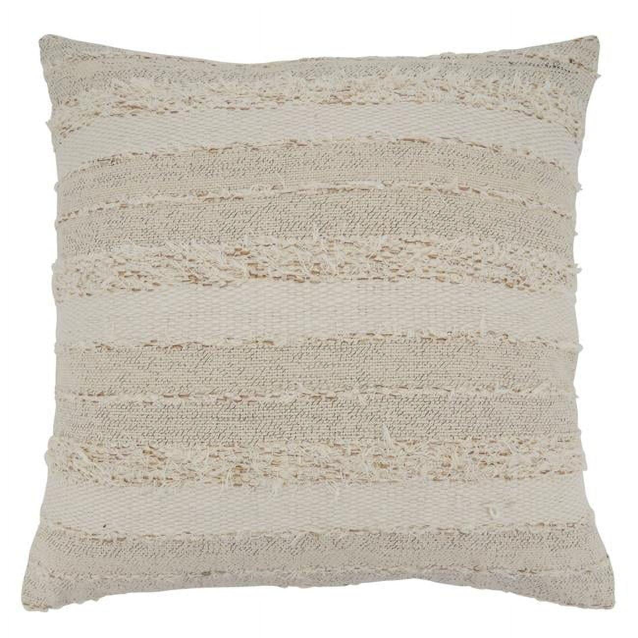 Ivory Cotton Fringe Stripe 22" Square Throw Pillow