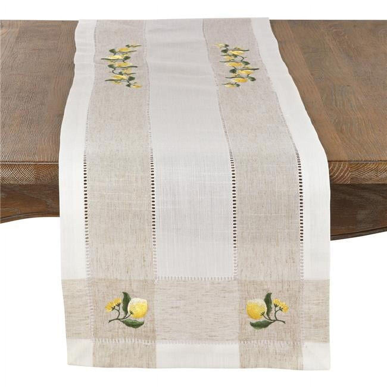 Saro Lifestyle Embroidered Lemon Hemstitch Runner, Ivory, 15" x 70"