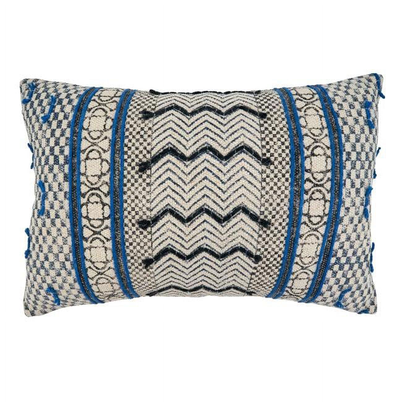 Blue Boho Rug Style Rectangular Cotton Throw Pillow