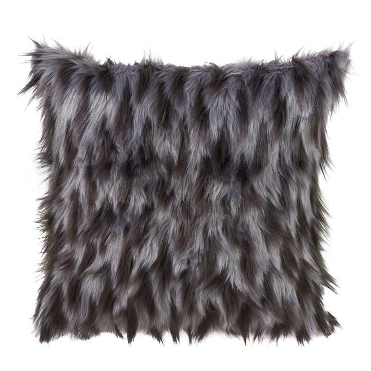 Faux Fur Pillow Black - Saro Lifestyle: Modern Square Decorative Cushion, Indoor Zippered Cover, Duck Feather Filled