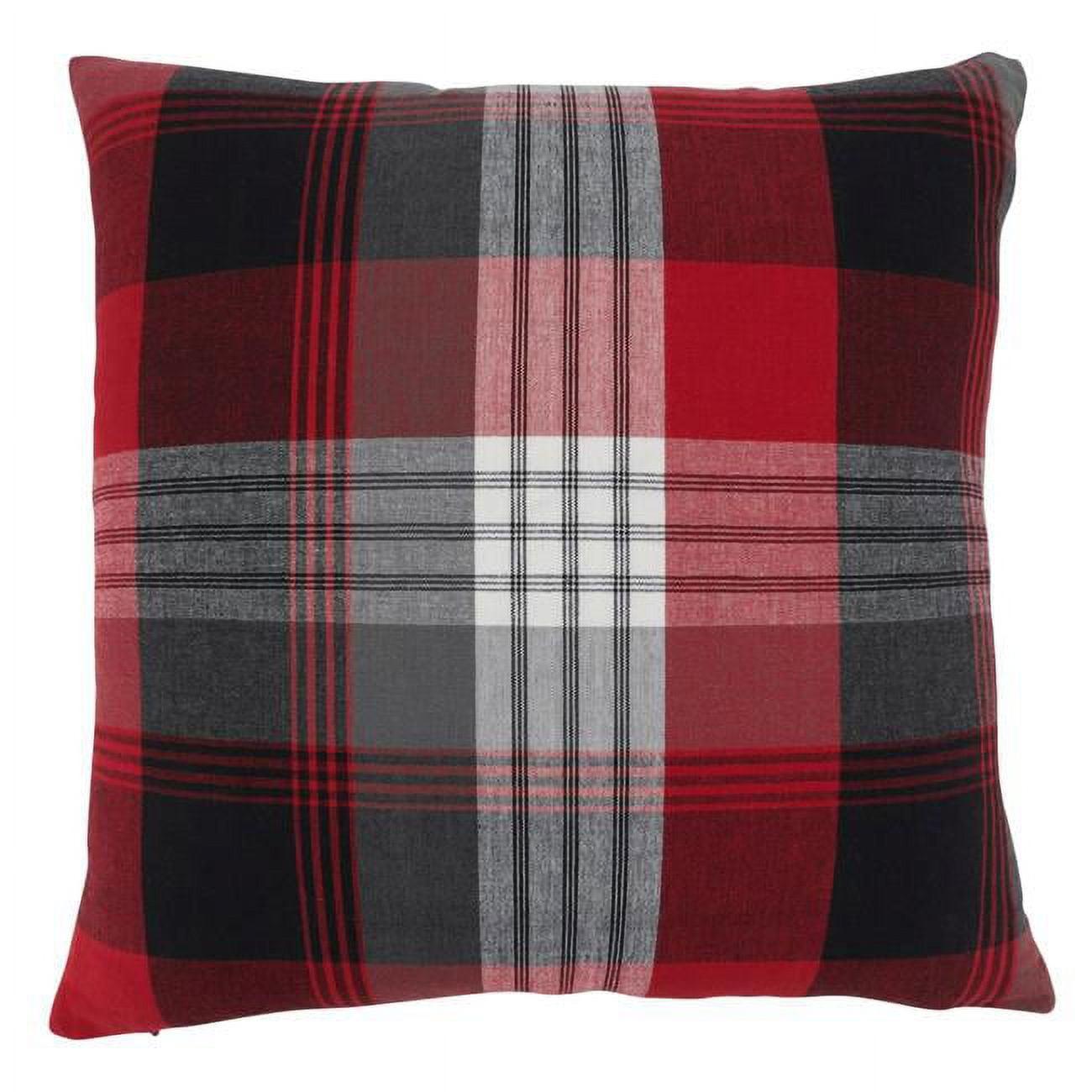 SARO 3550P.R20SD 20 in. Square Red Plaid Design Throw Pillow with Down Filling