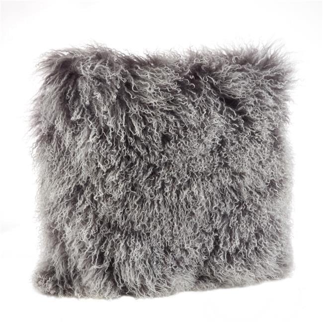 SARO 3564.CK20S 20 in. Wool Mongolian Lamb Fur Throw Pillow - Charcoal