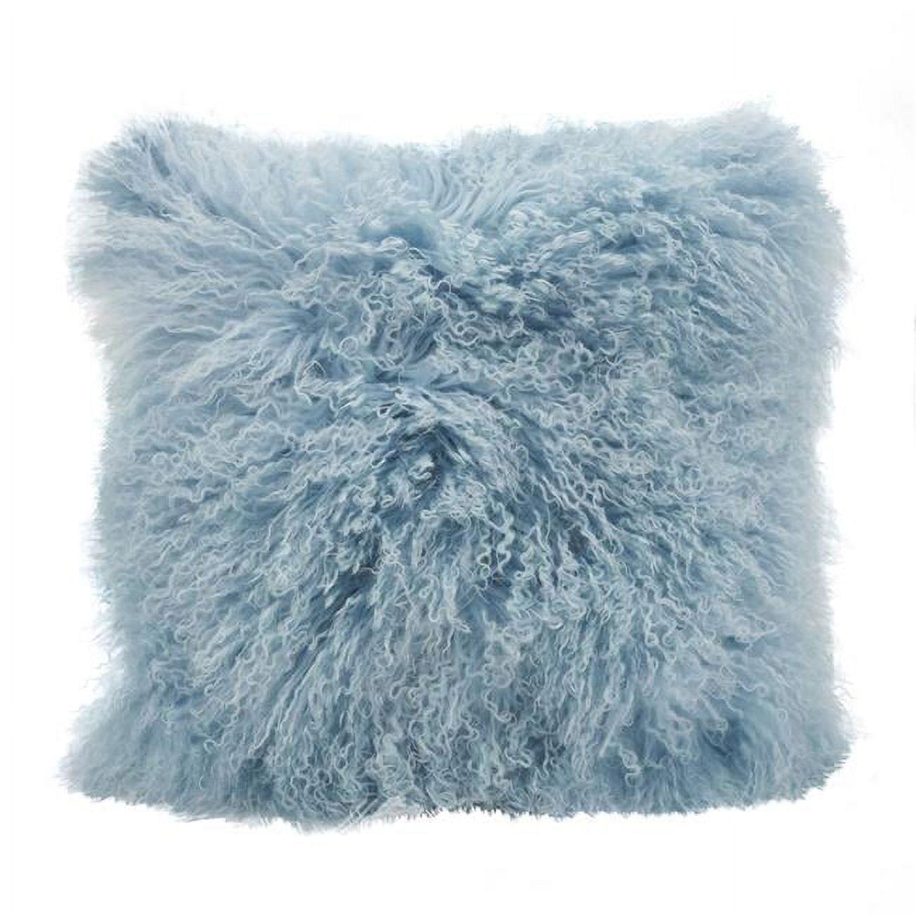 SARO 3564.IE20S 20 in. Wool Mongolian Lamb Fur Throw Pillow - Ice Blue