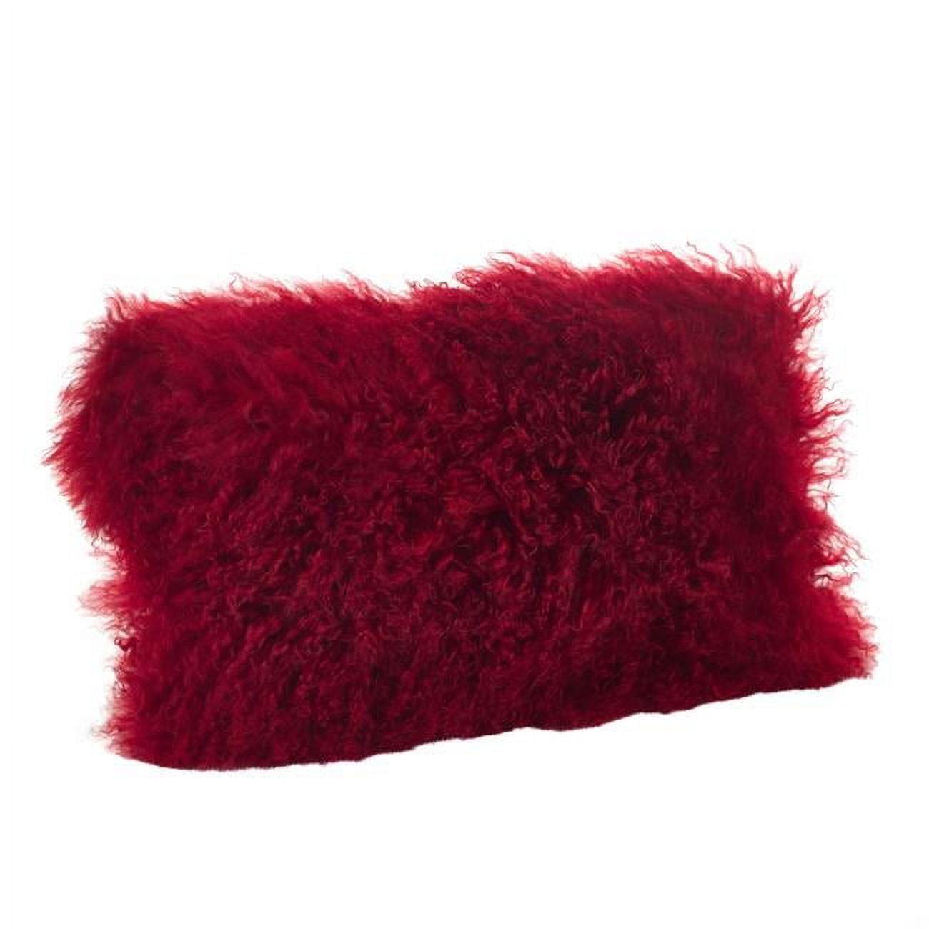 SARO 3564.R1220B 12 x 20 in. Wool Mongolian Lamb Fur Throw Pillow  Red