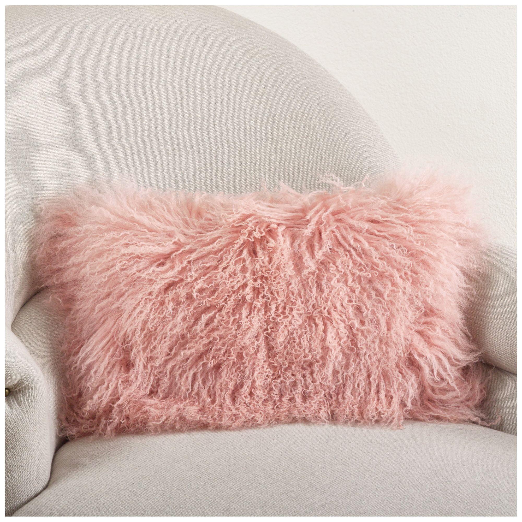 SARO 3564.RS1220B 12 x 20 in. Wool Mongolian Lamb Fur Throw Pillow  Rose